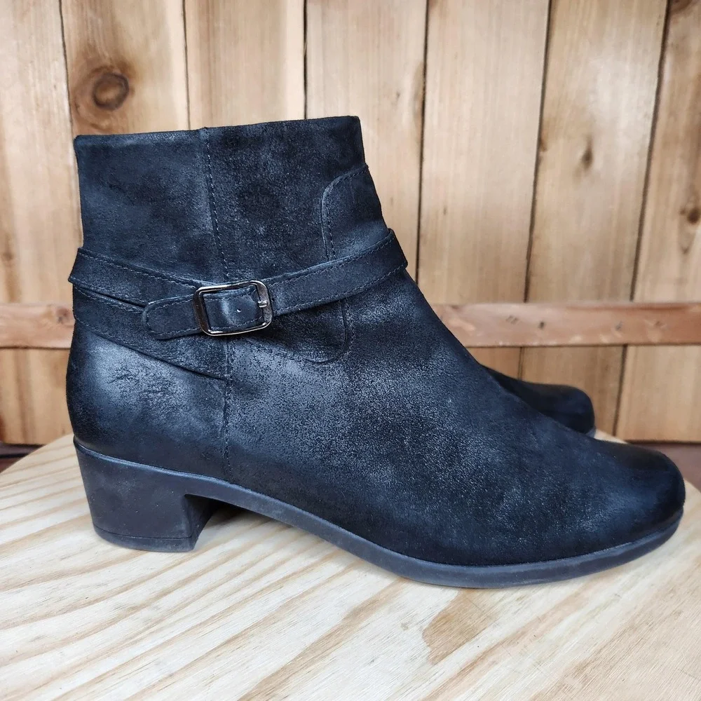 Dansko Cagney Boots‎ Womens 10.5 41 EU Black Leather Ankle Zip Buckle Booties